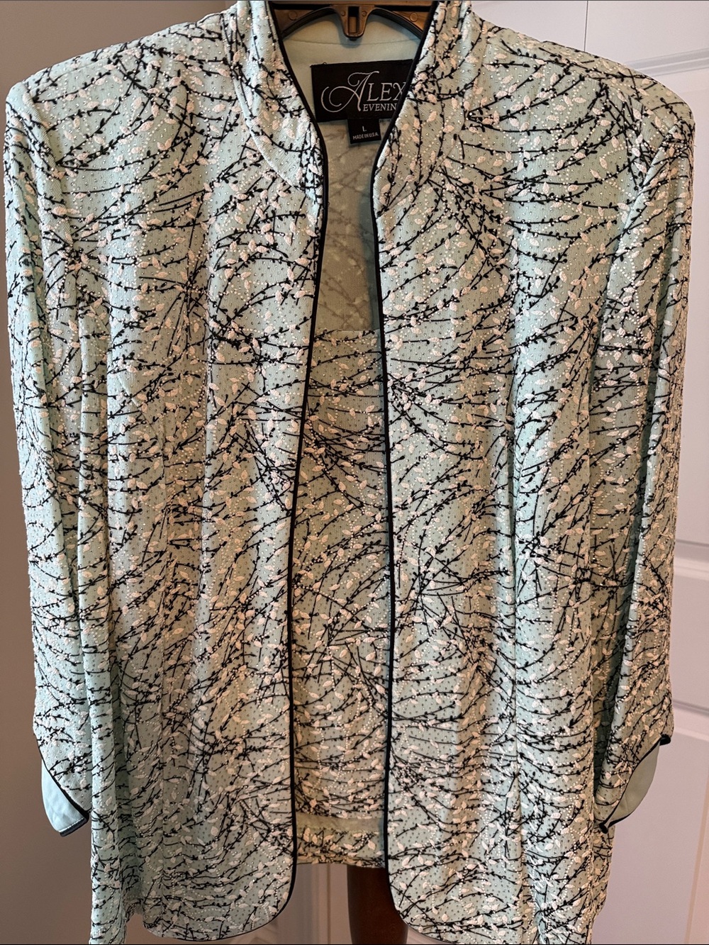 Alex Evenings Mint Green Abstract-Print 2 piece Jacket and Top